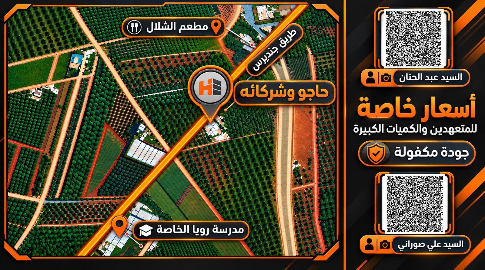 خريطة موقع معمل حاجو وشركائه على طريق جنديرس قرب مدرسة رويا الخاصة